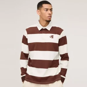 Regular Fit Stripe Long Sleeve Rugby Polo