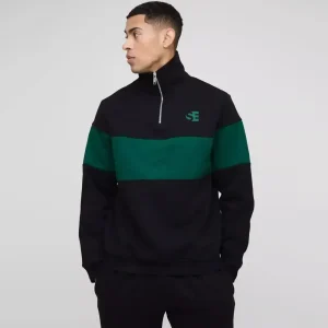Regular Fit Man Official Colour Block Zip Funnel Neck Sweat
