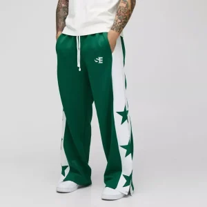 Wide Leg Star Tricot Split Hem Joggers